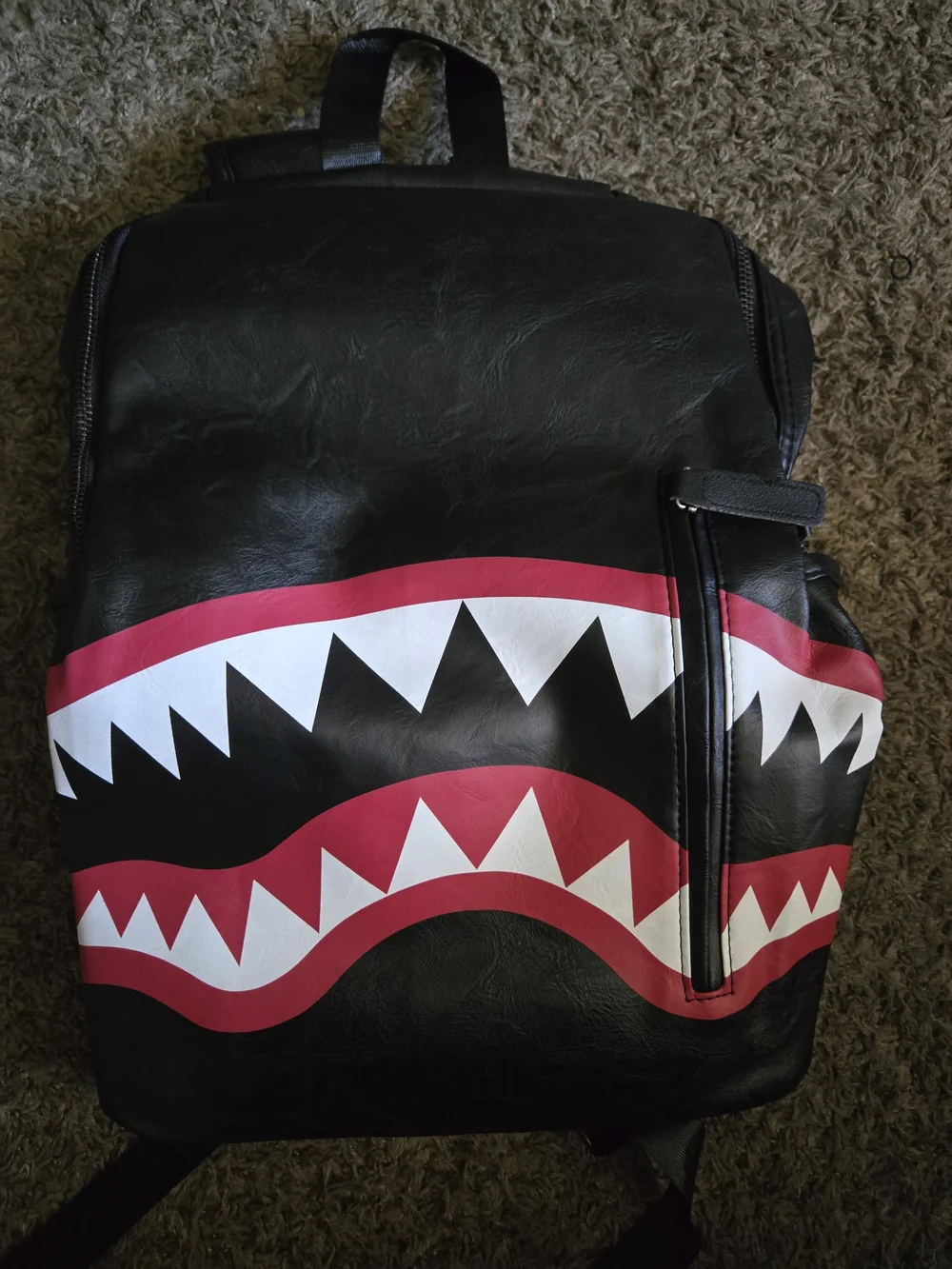 Men's Black Backpack with Red & White Shark Graphic
